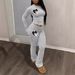Women's Clothing Love Print Suit Long Sleeved Round Neck T Shirt Trousers Suit_ecoleips.com