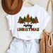Popular Foreign Trade Christmas-themed Loose-fit T-shirt With Santa Claus And Christmas Tree Motifs, Round-neck Women's_ecoleips.com