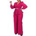 Women's Clothing New Ol Fashion Tongle Long Sleeved Top Wide Leg Pants Suit Two Piece Suit_ecoleips.com