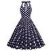 Vintage Hepburn Style Women's Dress Polka Dot Halter Neck Backless mid Length Swing Retro 1950s Lapel Cross Border_ecoleips.com