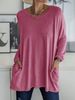 2026 Wish Spring Summer New European American Round Neck Long Sleeve Loose Pocket Solid Color T-Shirt Casual_ecoleips.com