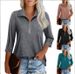 2023 New European And American Hot-Selling Wom's Sev-Quarter Sleeve Zipper V-Neck T-Shirt Top Cross-Border Trade_ecoleips.com