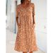 Cross-border European And American French Resort Style 2022 New Round-neck Short-sleeve Floral Mid-length Dress_ecoleips.com