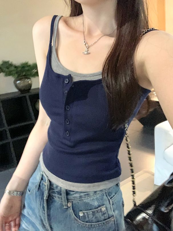 American-style Strapless Faux Two-piece Camisole For Women, Summer Outerwear With Built-in Chest Pads, Beautiful Back_ecoleips.com