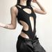 Summer Women's Slim Bodysuit European American Style 2026 New Sexy Hot Girl Fashion Hollow Splicing Solid Color Jumpsuits Rompers_ecoleips.com