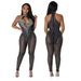 Women's clothing sexy hollow hot diamond sexy see-through zipper jumpsuit fashionable slim sleeveless trousers_ecoleips.com