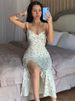 Hugcitar Ruffles Floral Print Slip Sleeveless Backless Sexy Bodycon Slit Midi Dress Summer Elegant Clothes Party Y2K Wholesale_ecoleips.com
