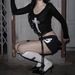Women's Long Sleeved T-Shirt Y2K Summer Trendy Fashion Gothic Style Hot Girl Millennial Navel Baring Top_ecoleips.com