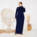 Arabian Autumn Conservative High-neck Long-sleeve Women's Dress, Fashionable Plus-size Simple Solid Color Dress For_ecoleips.com