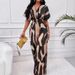 Women's Clothing elegant V neck full body printing bat sleeves wide jumpsuit_ecoleips.com