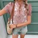 Women's Clothing Spring And Summer Pure Cotton Embroidered Cardigan Buckle Bubble Short Sleeve T Shirt_ecoleips.com