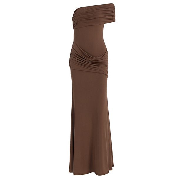 French Style Elegant Sophisticated One Shoulder Slim Fit Slit Hem Dress High End Vintage Casual Party Cocktail Evening Dress For Women_ecoleips.com