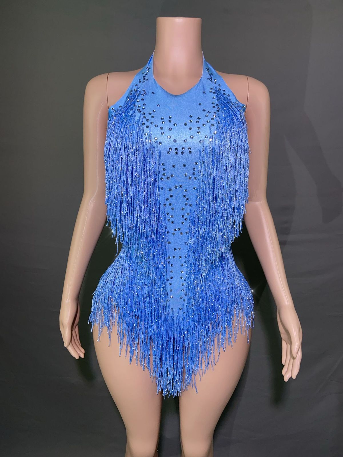 Women's Clothing Halter Neck Tassel Diamond Sleeveless Halter Neck Jumpsuit Dance Performance Clothes_ecoleips.com