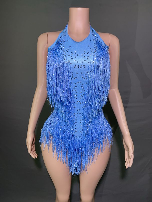 Women's Clothing Halter Neck Tassel Diamond Sleeveless Halter Neck Jumpsuit Dance Performance Clothes_ecoleips.com