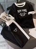 Women's Summer Retro Style Color Block T-Shirt And Sweatpants Set Short Sleeve Fashion Outfit Black White Print 80s Themed_ecoleips.com