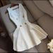 Women's Clothing Summer Wear V Neck Sleeveless Button Solid Color Temperament Pure Short Skirt Dress_ecoleips.com