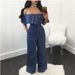 Women's Clothing Casual Women's Wide Leg Ruffled Jumpsuit Sexy Sleeveless Lace Up Denim Jumpsuit_ecoleips.com