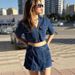 Women's Double Breasted Denim Set - V Neck Crop Shirt With High Waist Skirt Shorts Casual Streetwear Two Piece Outfit_ecoleips.com
