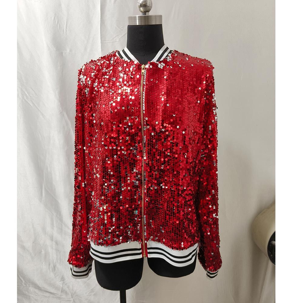 K New Women's Top Fashionable Gold Sequin Personalized Short Zipper Jacket For Women_ecoleips.com