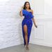 Women's Clothing Sexy Fashion Feather Oblique Collar Banquet Dress Skirt Sequin Slit Long Skirt_ecoleips.com