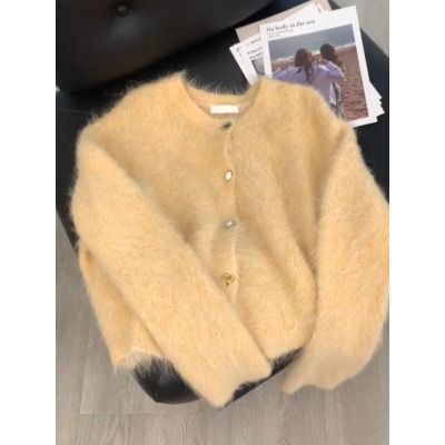 Women's Mohair Blend Knit Cardigan Sweater Soft Oversized Round Neck Open Front Loose Fit Vintage Boho Chic Fall Winter Casual Outerwear_ecoleips.com