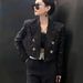 Cross-border Foreign Trade Short-length Tweed-style Sequined Cardigan With A Blazer Collar, Long-sleeved Women's Jacket,_ecoleips.com