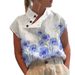 Women's Casual Stand Collar Short Sleeve Pullover T-Shirt Digital Print Top Regular Fit_ecoleips.com