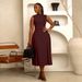 Elegant Temperament European American Waist Stand Collar Sleeveless Button Decoration Dress S10993_ecoleips.com
