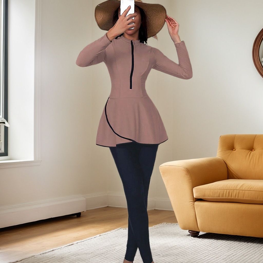 Women's Clothing Swimsuit Long Sleeved Sunscreen Hot Spring Diving Suit Round Neck Surfing Suit Swimming Slim Conservative Beach Wear_ecoleips.com