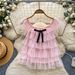 Sweet Bow Multi Layered Mesh Shirt Korean Style Women's Fashionable Youthful Short Sleeved Top_ecoleips.com