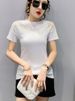 K New Short-sleeved Round Neck Fashionable Lace Hollow Embroidery Slimming T-shirt For Women_ecoleips.com