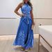 Women’s Clothing Spring And Summer New Retro National Style Halter Top Wide Leg Pants Set_ecoleips.com