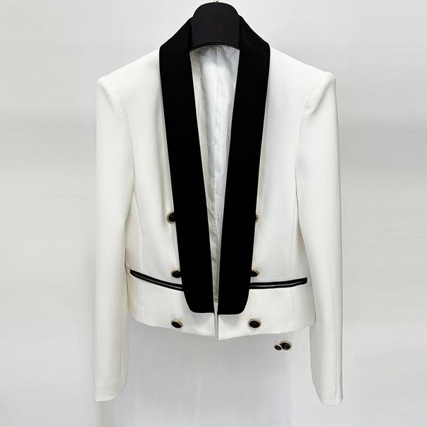 Women's Clothing Fashion Color Matching Contrast Fashionable Contrast Color Notched Lapel Short Blazer Slim Fit Office Wear & Casual Chic Jacket_ecoleips.com