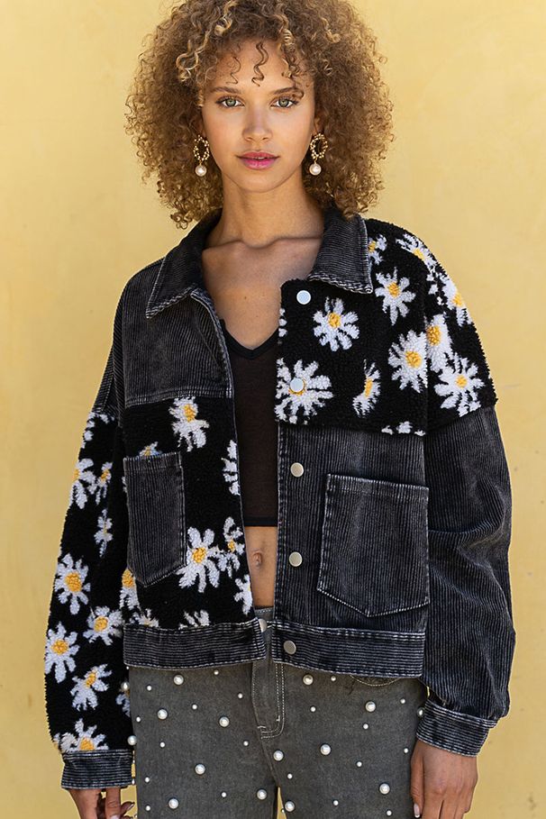 European And American Cross-border Women's Clothing Retro And Old Washed Water Corduroy Splicing Woolen Jacket Hip-hop Fashion Wrinkled Chrysanthemum_ecoleips.com