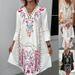 Elegant V-Neck Floral Print Casual Dress Lace Trim Summer Boho Chic Sleeve Blouse for Women Black Red Rose Beige S-5XL_ecoleips.com