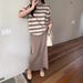 K New Women's Fashion Set Short Sleeve T-shirt+High Waist Half Skirt Two Piece Set. No Necklaces Or Other Accessories_ecoleips.com