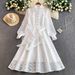 Women's French Heavy Duty Mesh Embroidered Stand Collar Dress Retro Tie Waist Slimming Full Skirt For Autumn Winter_ecoleips.com
