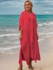 Women's Long Sleeve Beach Cover Up Dress - Bamboo Cotton Sun Protection Shirt Dress, Bikini Kimono, Loose Fit Casual Maxi Dress, 13 Colors_ecoleips.com