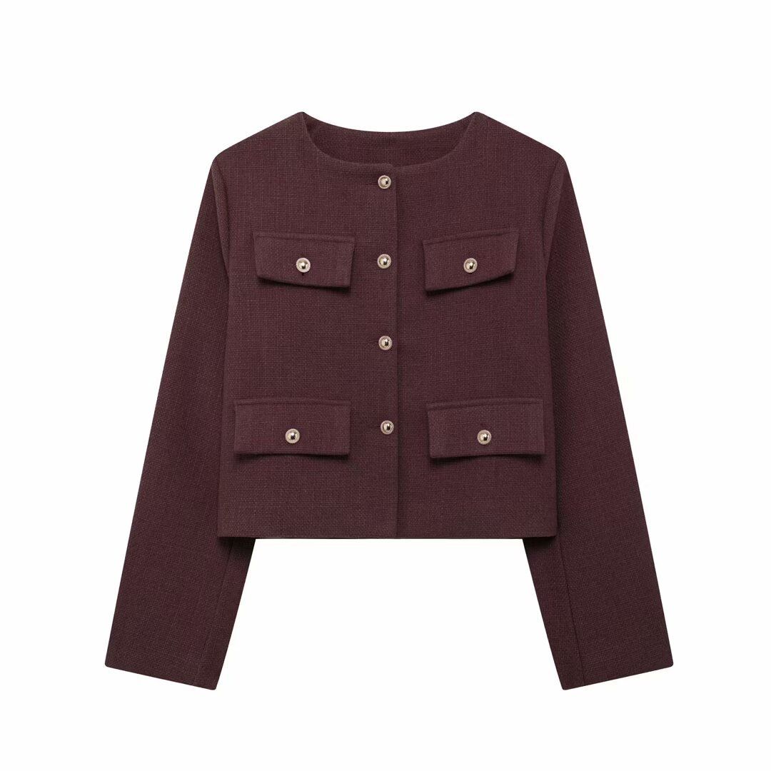 Women's Clothing New Autumn And Winter High End Round Neck Short Jacket For Women_ecoleips.com