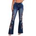 Women's Clothing High Street Trendy Brand Washed Floral Embroidery Slightly Flared Trousers_ecoleips.com