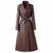 Elegant Long Trench PU Leather Coat For Women | Vintage-Inspired Belted Faux Leather Jacket | Plus Size Overcoat In Black, Anchora Red & Chocolate_ecoleips.com