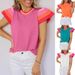 Women's Clothing Sweet Summer Knit Top, Color Block Short Sleeve Round Neck Casual Tee For Women_ecoleips.com