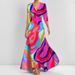 Women's Clothing Fashion Elegant Temperament Neck Printed Lace Up Big Skirt Dress_ecoleips.com