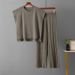 K Casual Suit For Women, New Solid Color Sleeveless Vest, Knitted Sweater, Wide Leg Pants, Plus Size Ice Silk Set_ecoleips.com