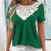 Aria Basics Aria Basics European And American Cross-border Women's Clothing, Hollow Lace Trim, Round Neck, Casual Loose Short-sleeve T-shirt Top_ecoleips.com
