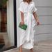 Women's Clothing High Waist Shirt Dress Lapel Medium Length Short Sleeved Single Breasted Fashion Dress_ecoleips.com