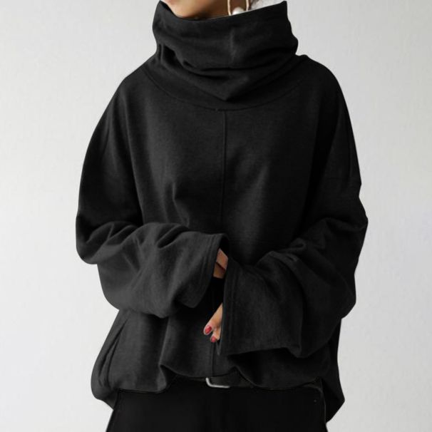 Women's Clothing Autumn and Winter Women's New Loose Casual Long Sleeve High Collar Pullover Solid Color Pocket Jacket Sweatshirt_ecoleips.com