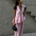 Women's Clothing Cotton V Neck Sleeveless Top Vest Trousers Suit Pure Color Temperament Commuter Two Piece Suit_ecoleips.com