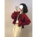 Knitted Cardigan Sweater Jacket For Women Autumn And Winter Christmas And New Year Red Loose Outer With Casual Zip Top F_ecoleips.com