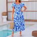 Women's Summer Puff Sleeve Slimming Maxi Dress – High Waist Off-Shoulder Floral Print With Adjustable Spaghetti Strap, Resort Style 2026_ecoleips.com
